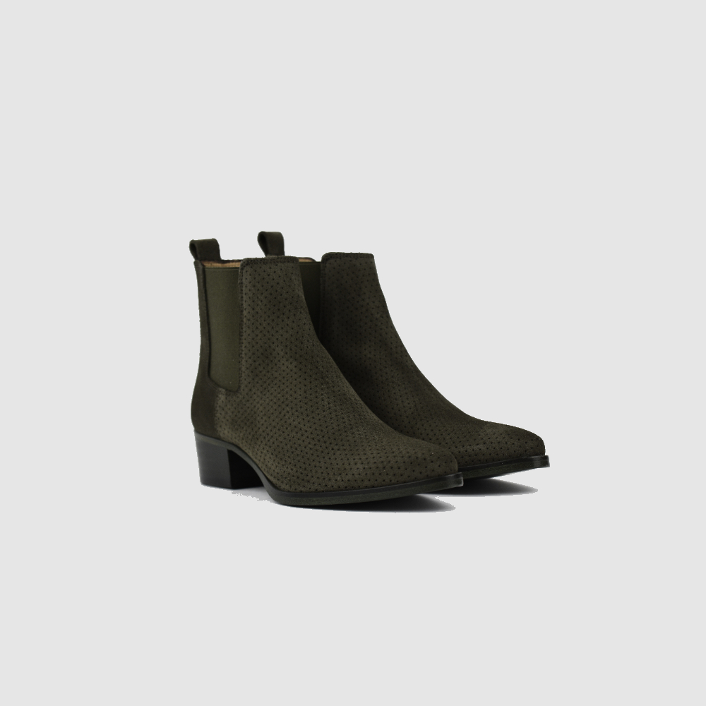 Chelseaboot JANA – Oliv perforiert – Bild 2 von 5